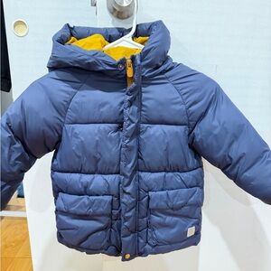 Zara Navy Puffer Jacket with Mustard Lining